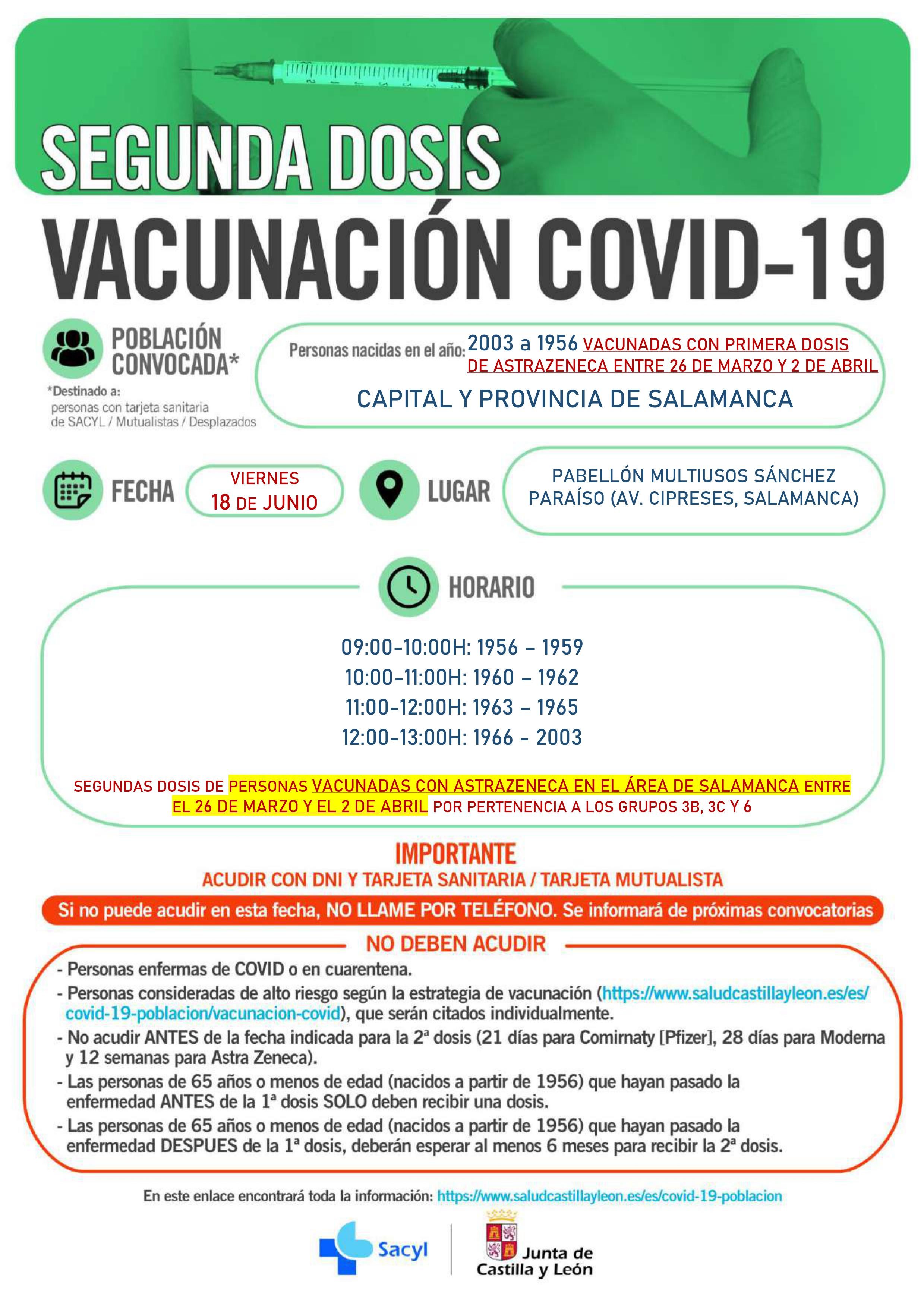 Cartel de las segundas dosis para los vacunados con AstraZeneca entre el 26 de marzo y el 2 de abril