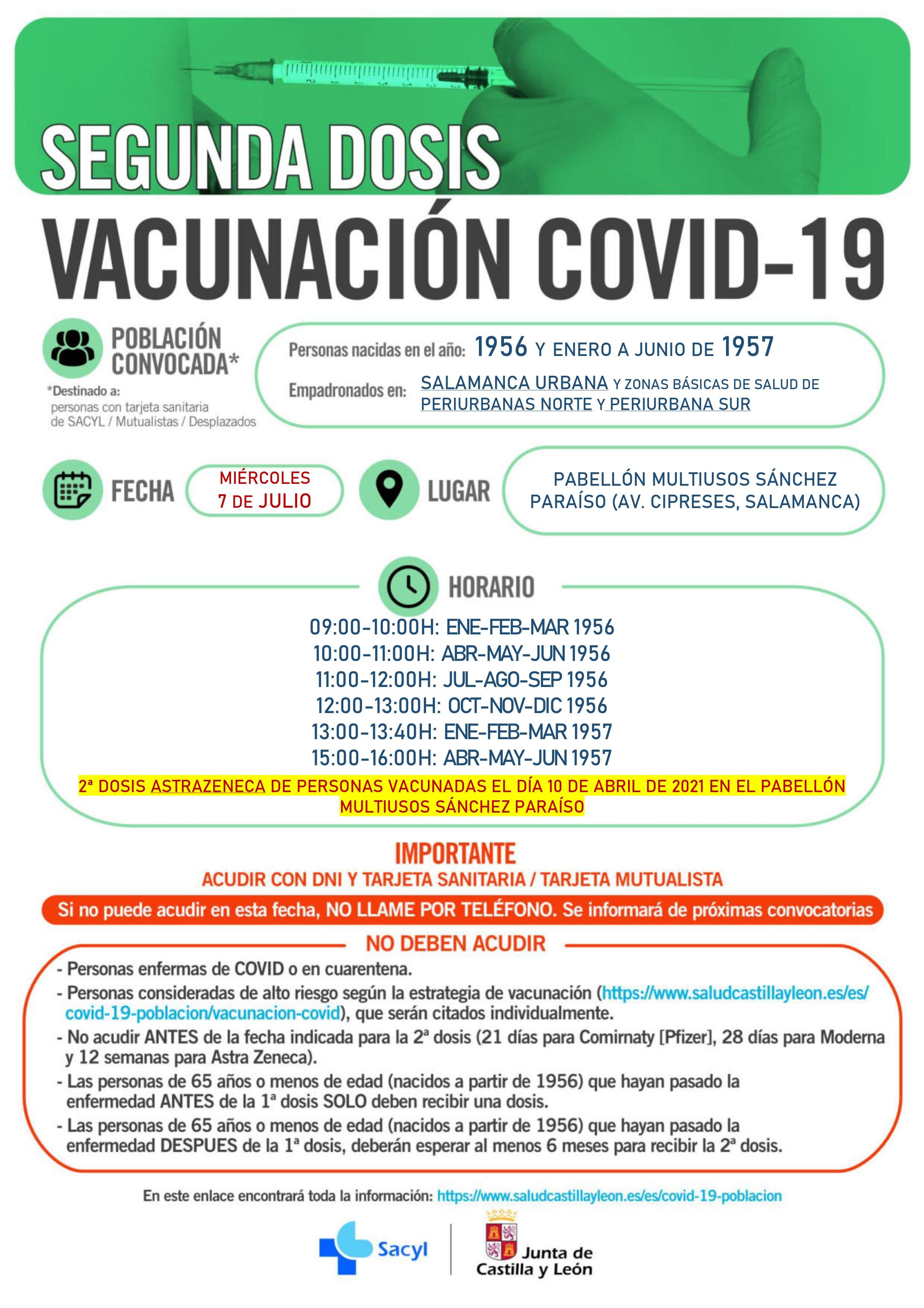 Vacunación segunda dosis AstraZeneca en Salamanca