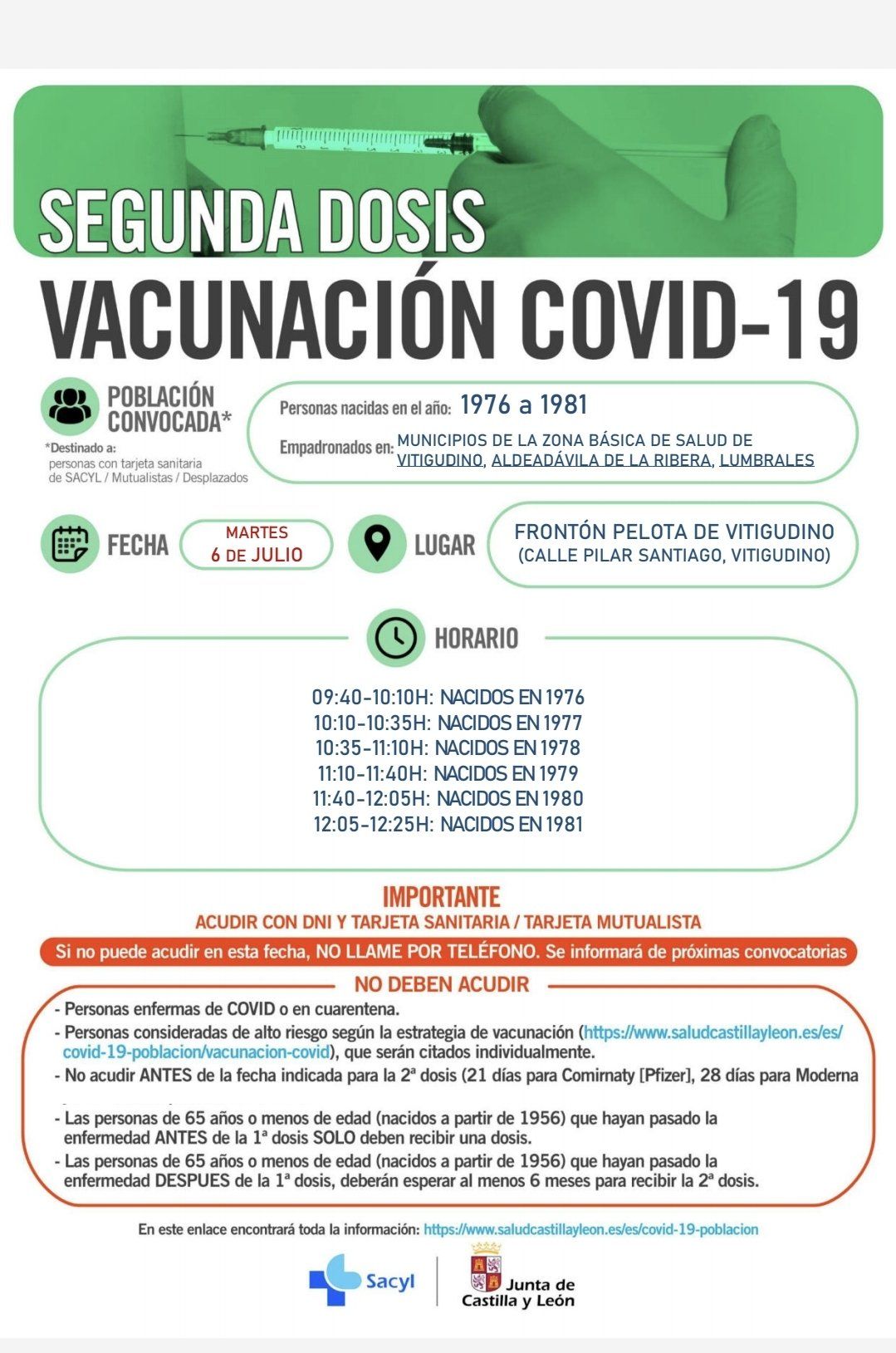 Vacunación segunda dosis en Vitigudino, Aldeadávila y Lumbrales