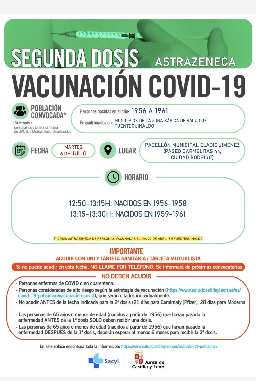 Vacunación segunda dosis AstraZeneca en Fuenteguinaldo