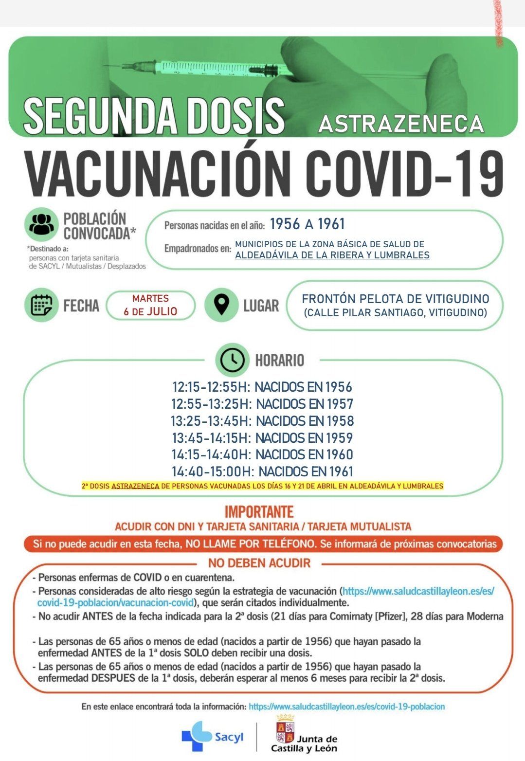 Vacunación segunda dosis AstraZeneca en Aldeadávila y Lumbrales