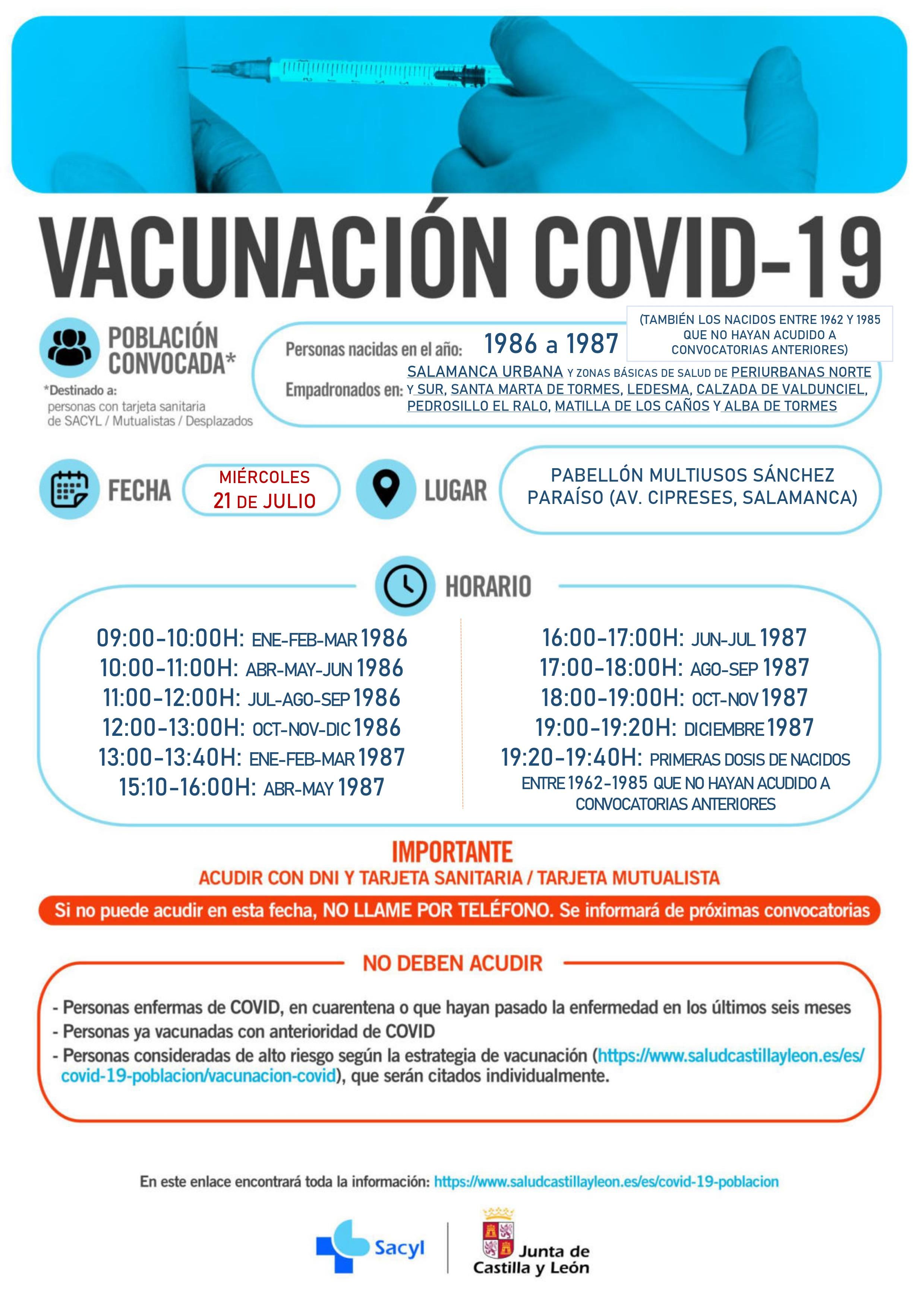 Cartel de vacunación para los nacidos en 1986 y 1987 en Salamanca