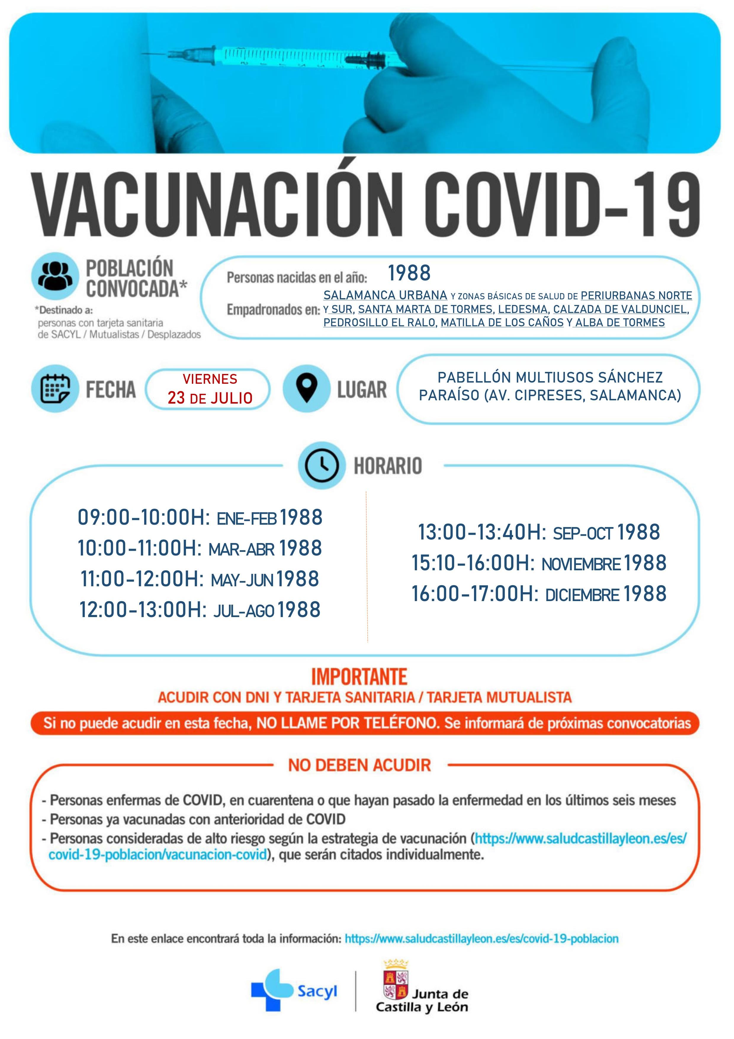 Cartel de vacunación para los nacidos en 1988 en Salamanca