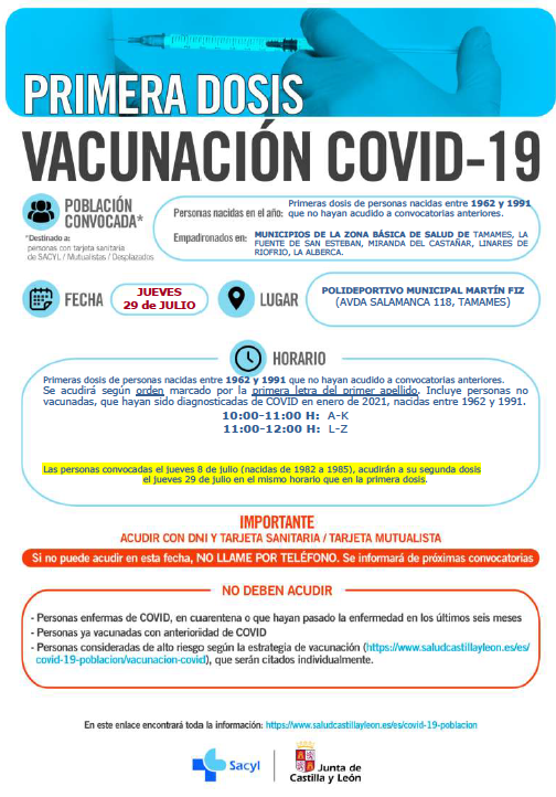 Vacunación este jueves en La Alberca, Tamames, La Fuente de San Esteban y Linares de Riofrío.