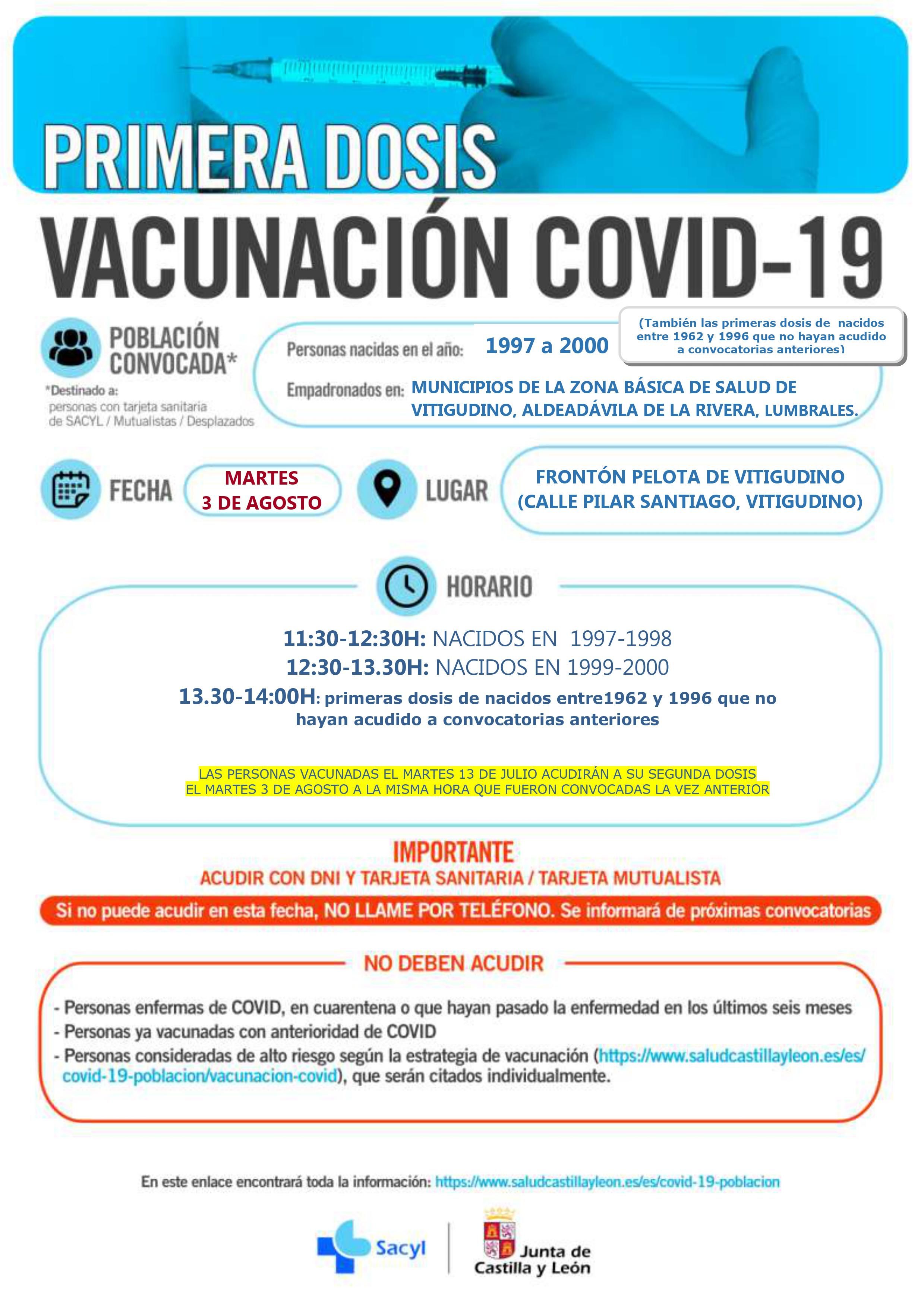 Cartel de vacunación para los nacidos entre 1997 y el 2000 de Vitigudino, Aldeadávila de la Ribera y Lumbrales