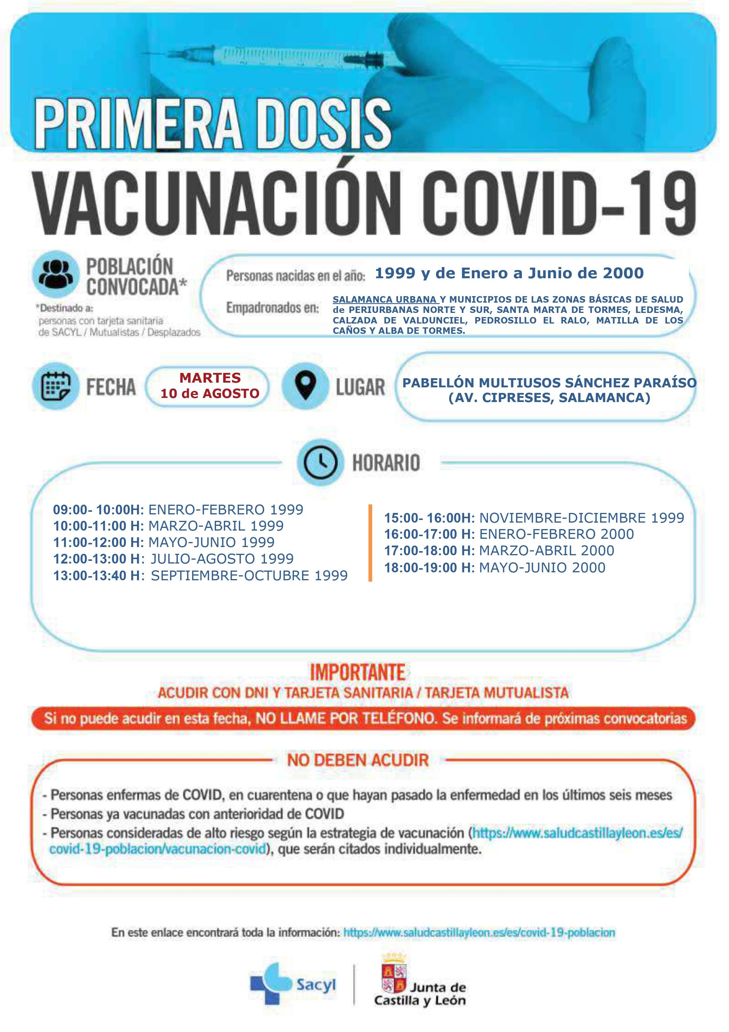 Cartel de vacunación para los nacidos en 1999 y de enero a junio del 2000 en Salamanca, el alfoz y alrededores