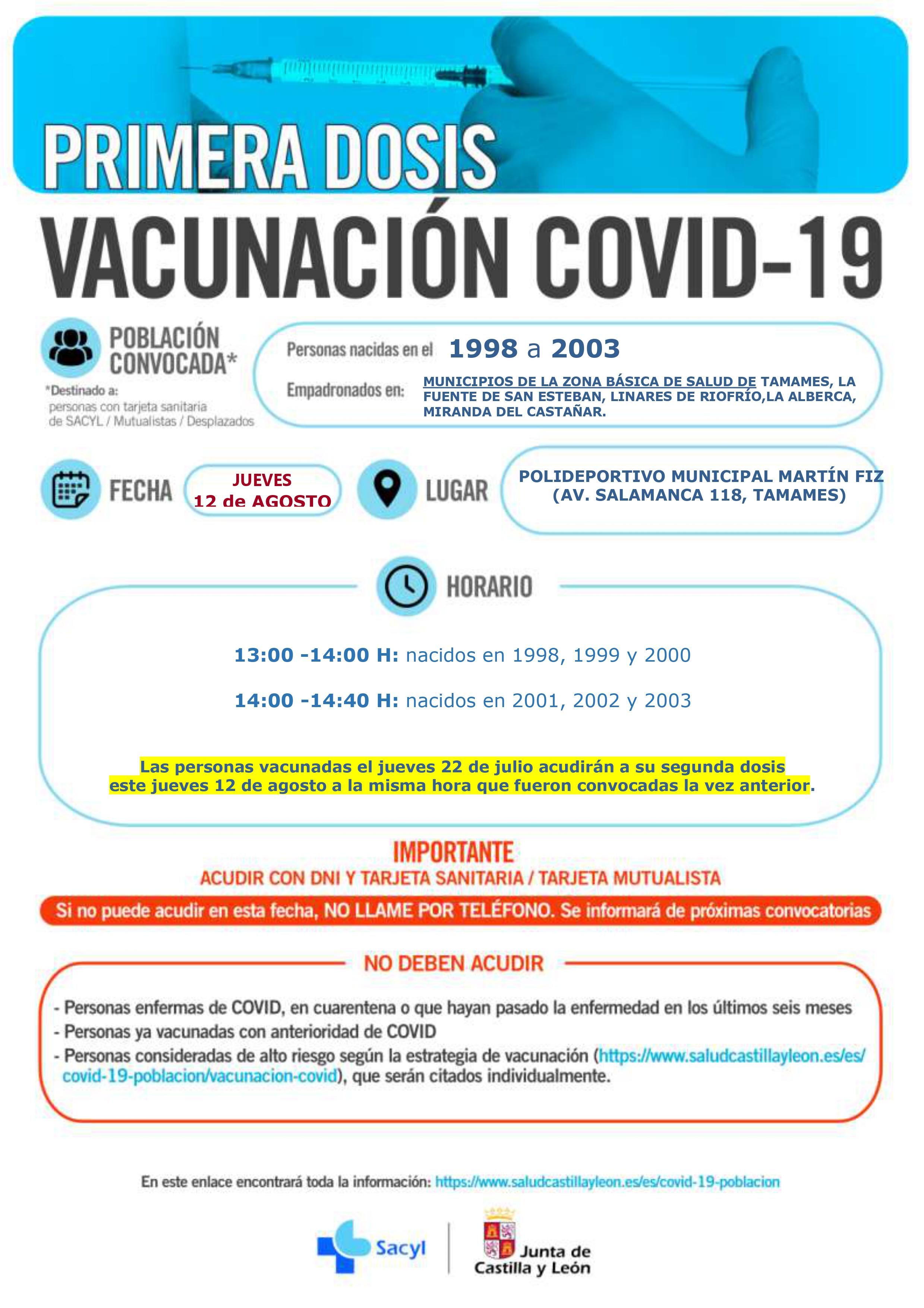 Cartel de vacunación para La Sierra y Tamames entre 1998 y 2003