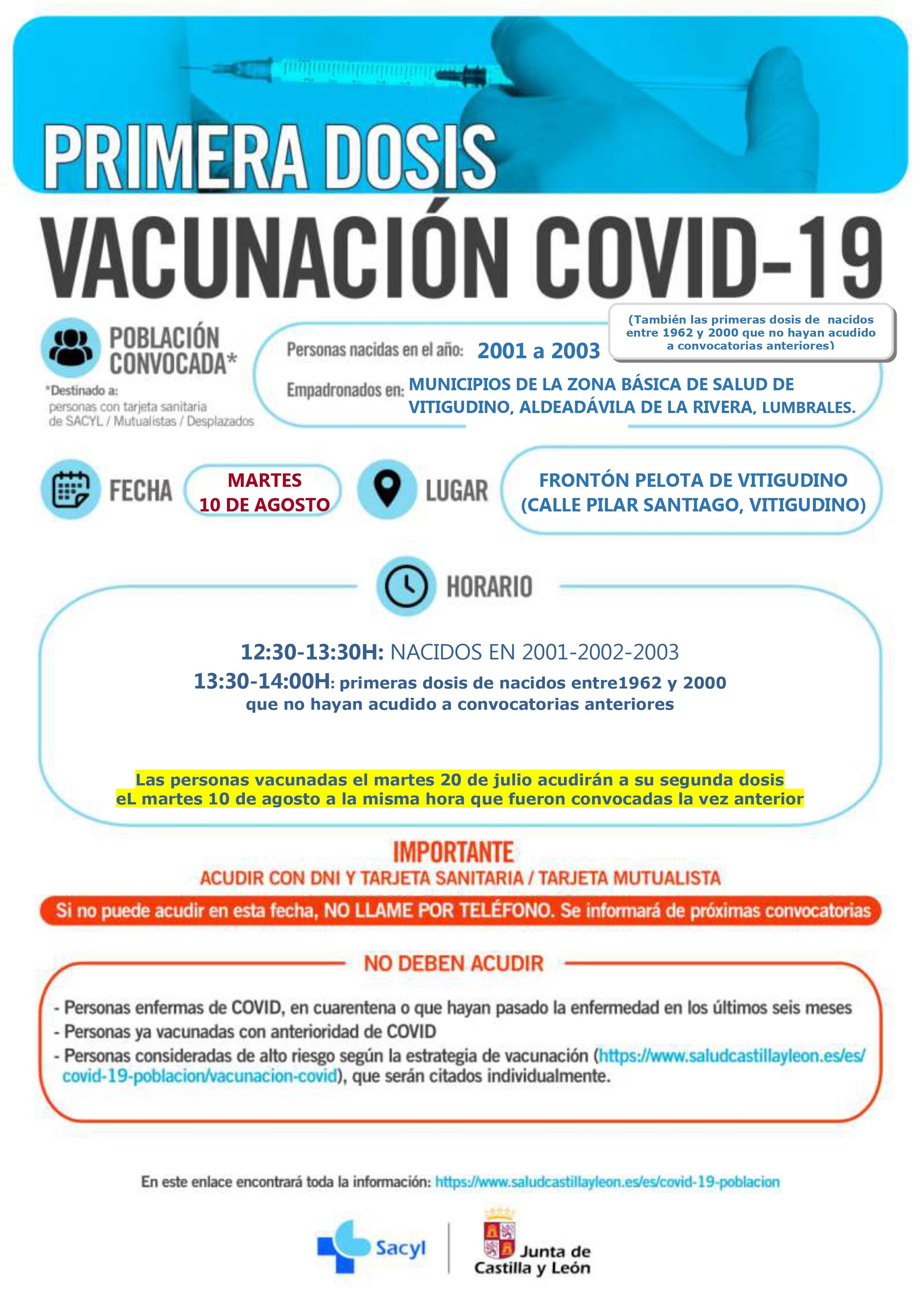 Cartel de vacunación para los jóvenes de Vitigudino, Aldeadávila y Lumbrales de 2001 a 2003