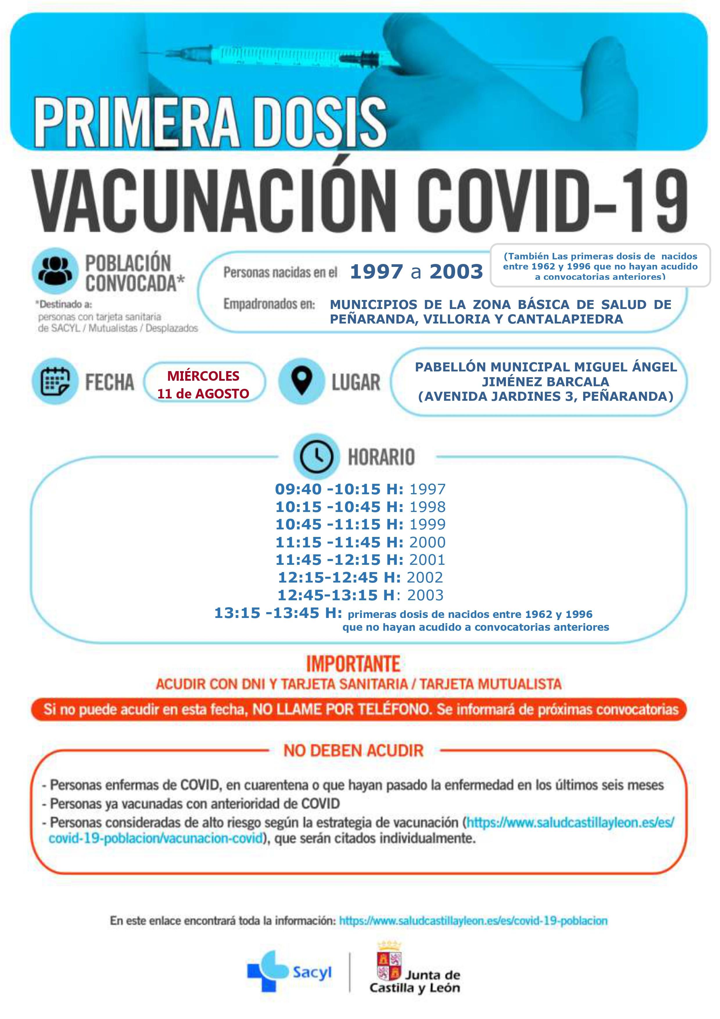 Cartel de vacunación de Peñaranda para los nacidos entre 1997 y 2003