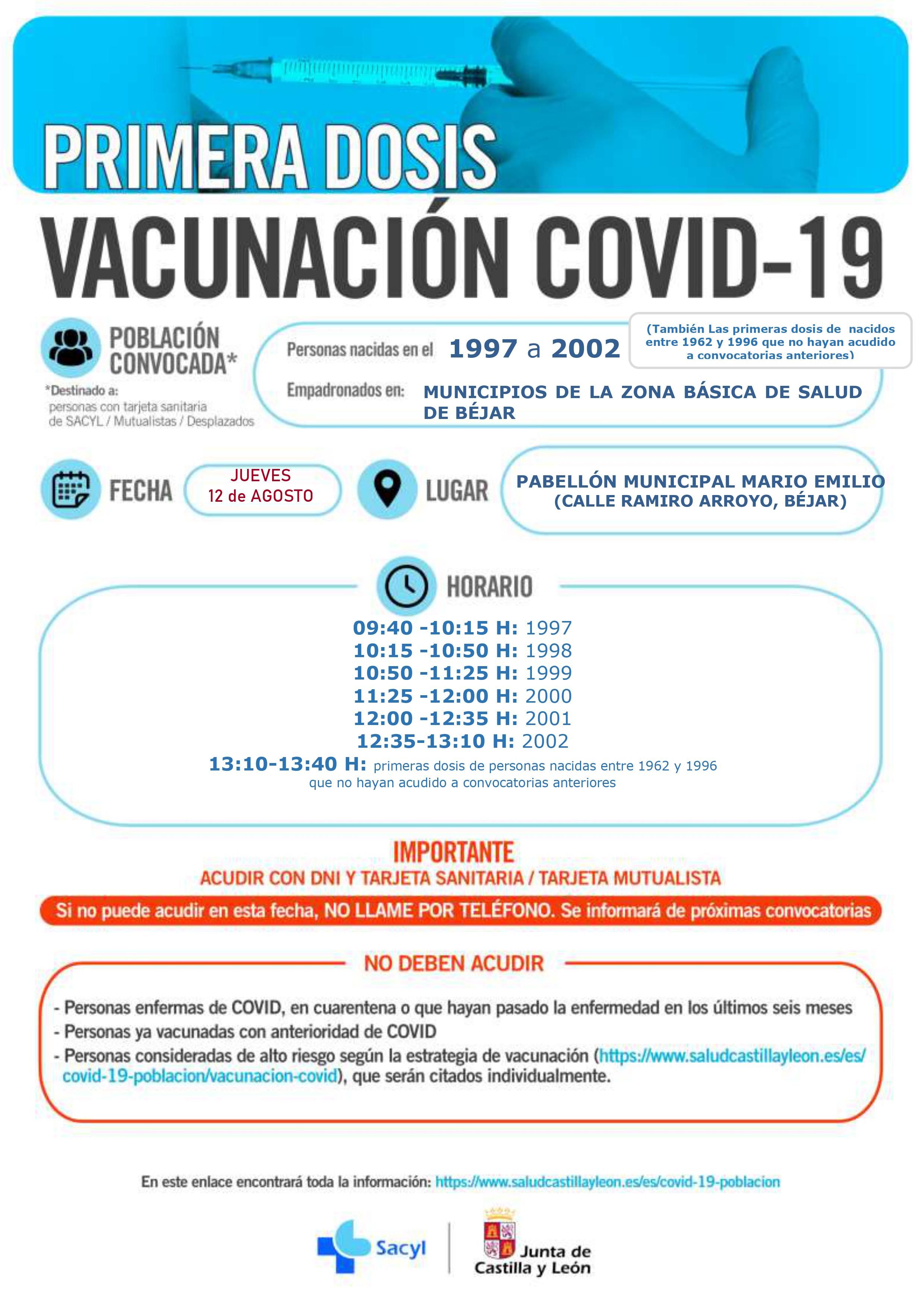 Cartel de vacunación de Béjar de 1997 a 2002