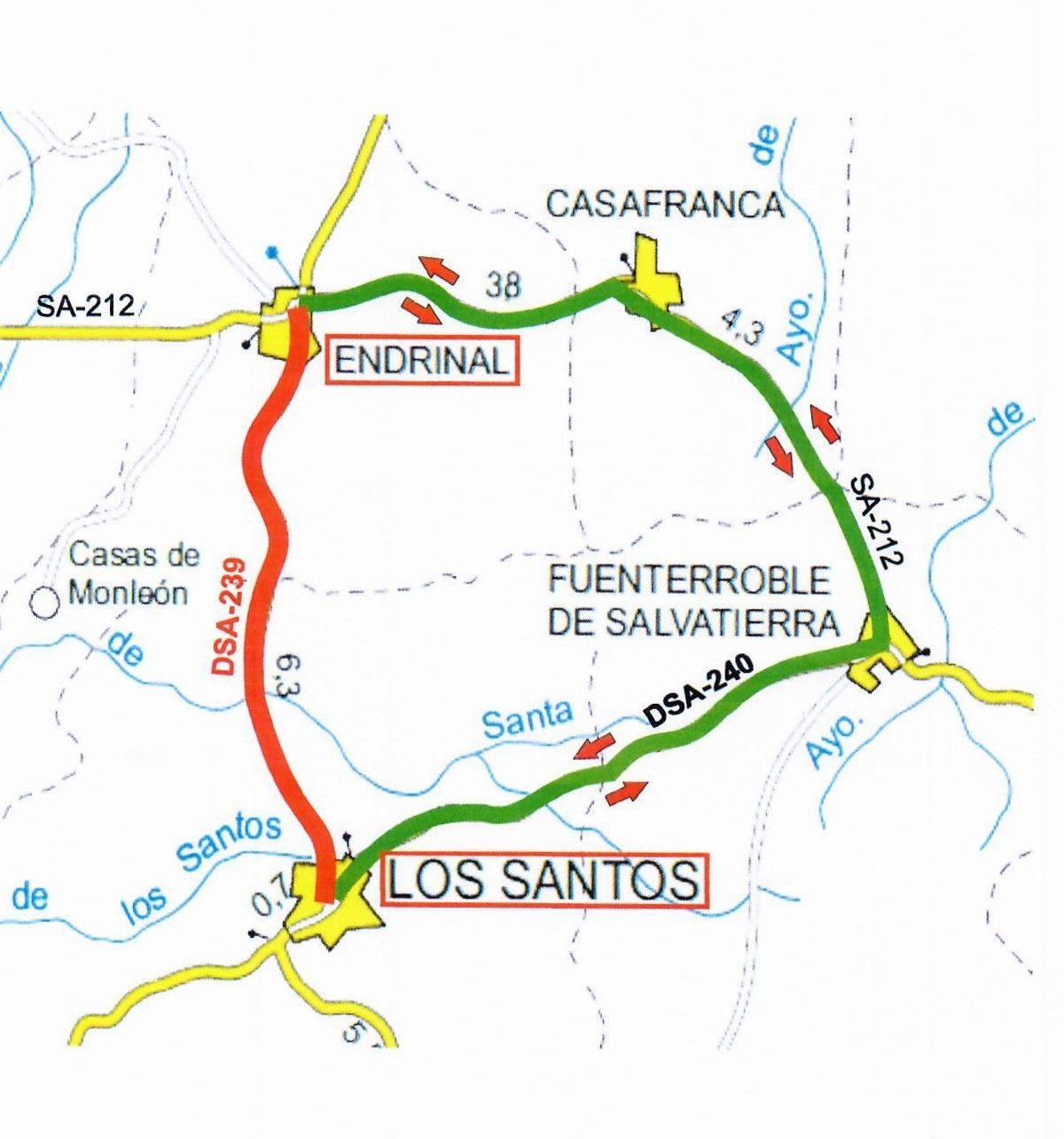 Corte de carretera entre Endrinal y Los Santos