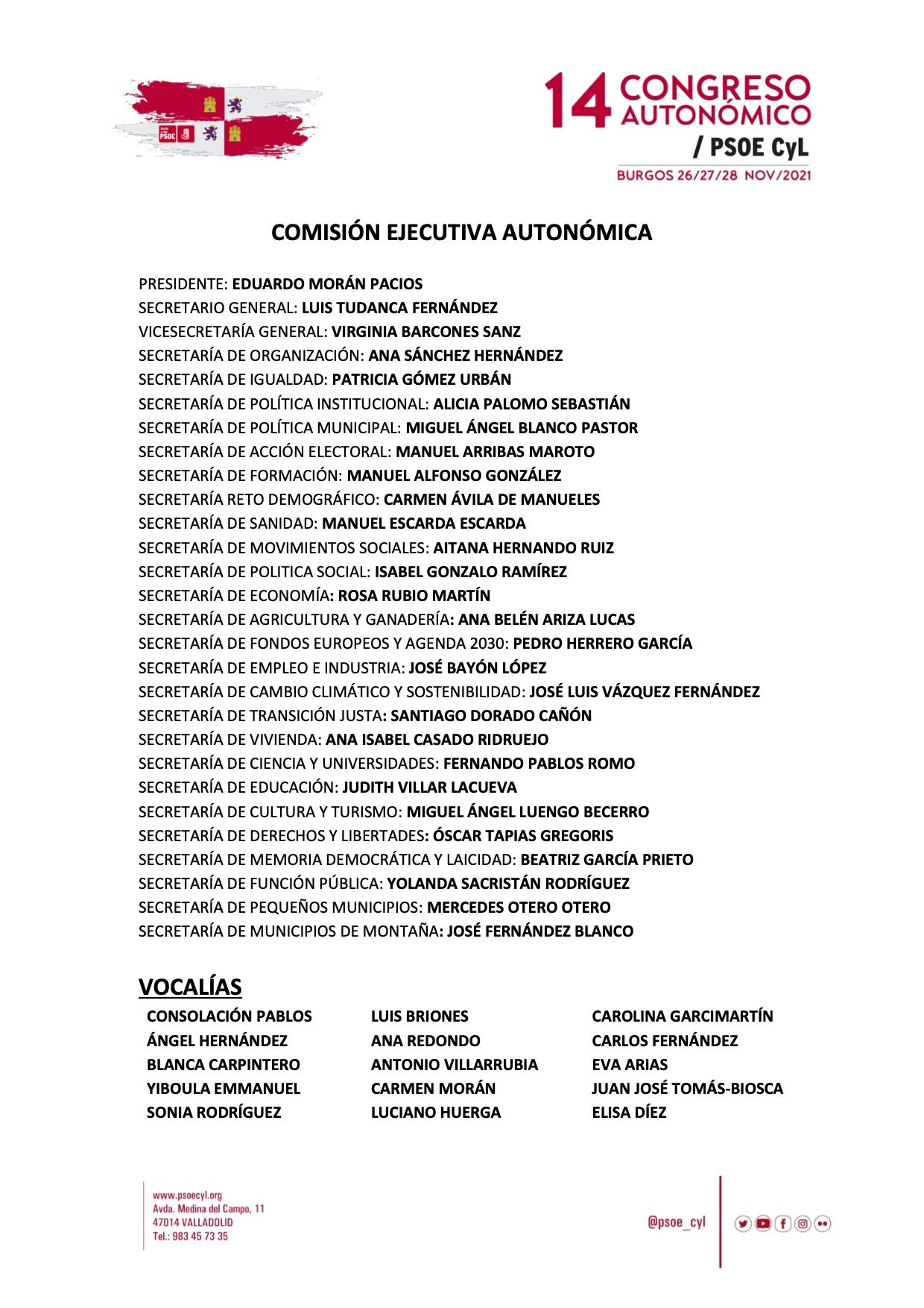 Comisión Ejecutiva Autonómica. 14º Congreso PSOECyL