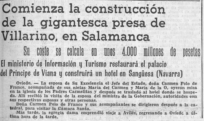 Comienza la construcción de la presa Villarino. Diario de Burgos