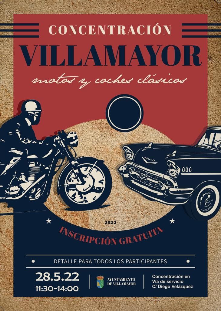 Cartel de la primera concetración de coches y motos clásicas de Villamayor | Ayuntamiento de Villamayor