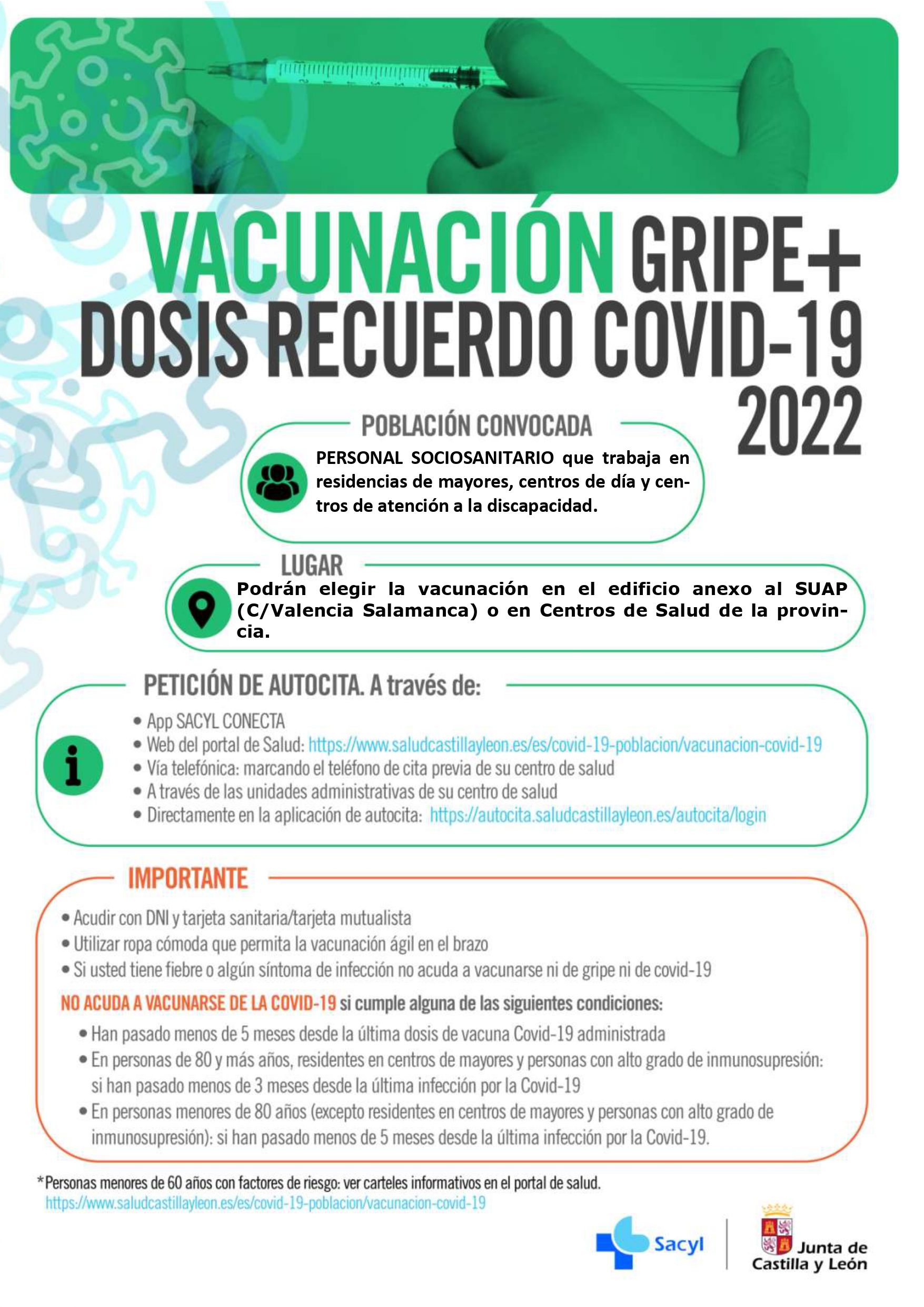 Inoculación conjunta de la vacuna de la gripe y la covid para el personal sociosanitario de Salamanca