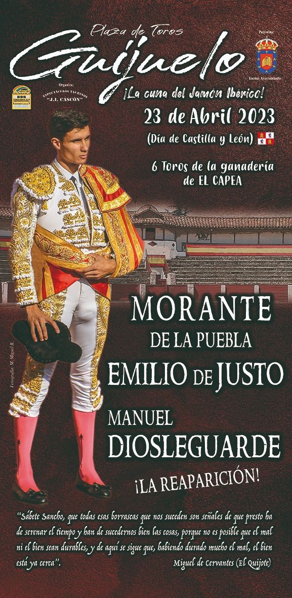 Morante de la Puebla, Emilio de Justo y Manuel Diosleguarde torearán el 23 de abril en Guijuelo
