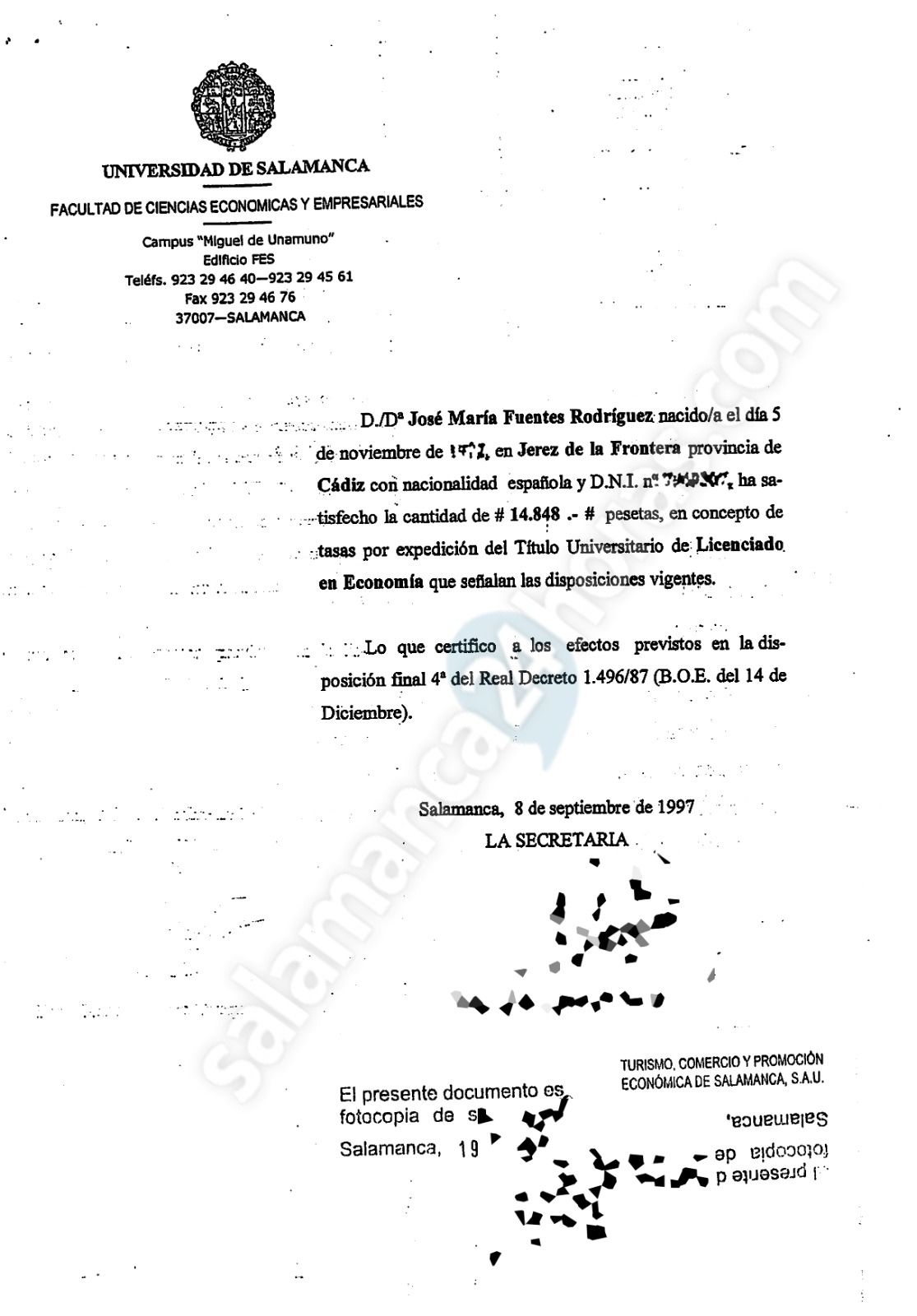 Informe falsificado presentado como notas de José María Fuentes 2