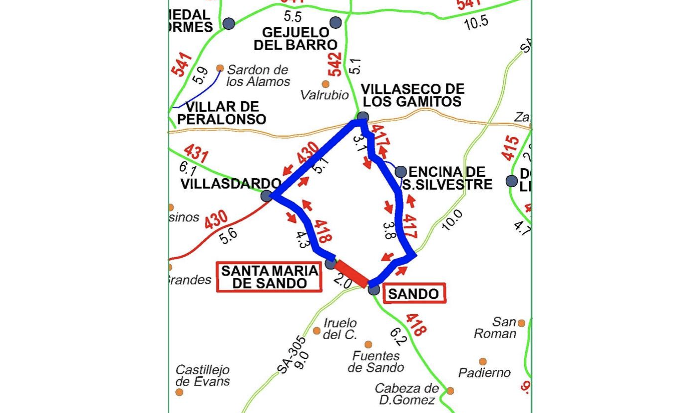 Corte en la carretera DSA-418 de Sando a Santa María de Sando