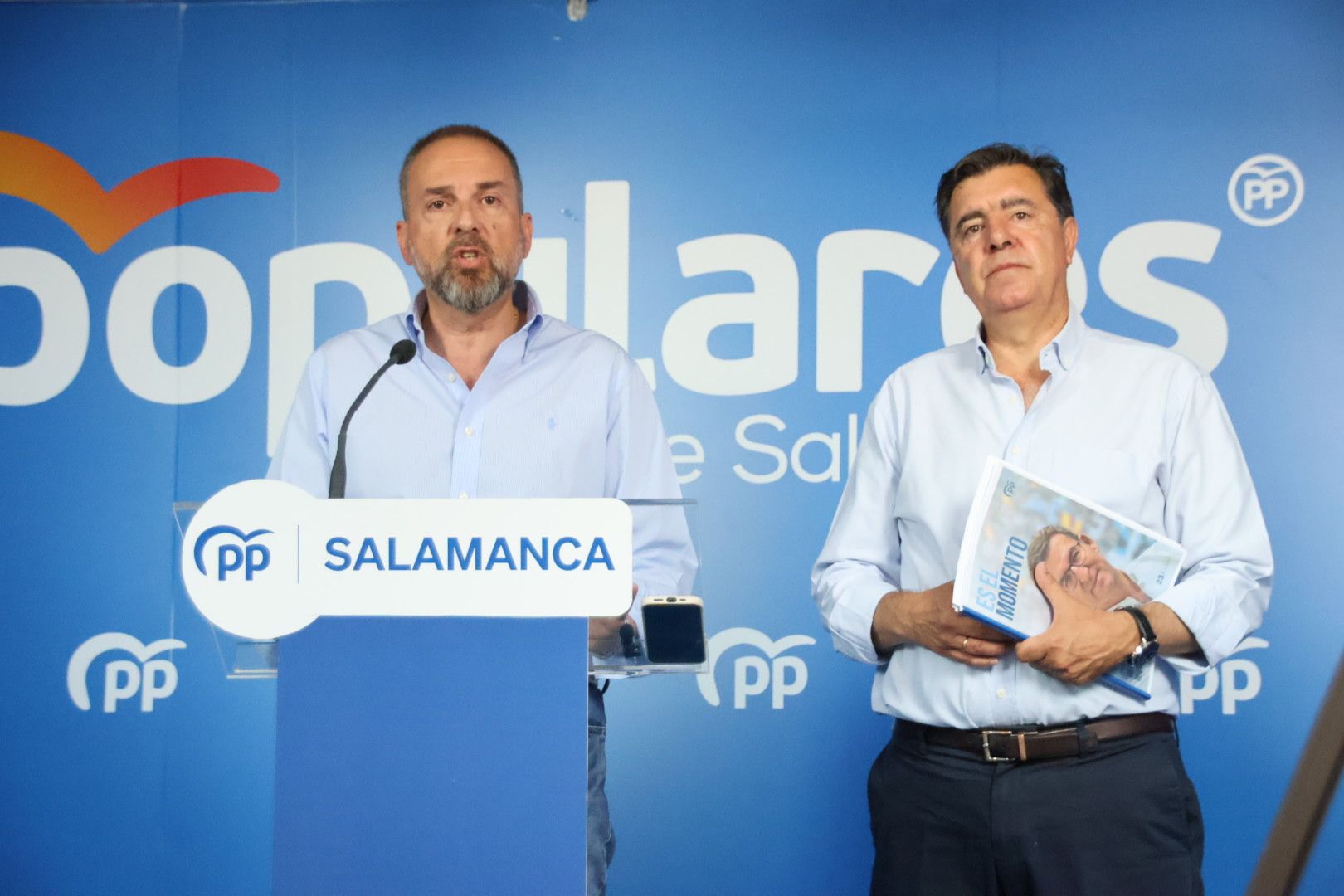 José Antonio Bermúdez de Castro y Bienvenido de Arriba, ofrecen una rueda de prensa para valorar las principales líneas del programa con el que el PP concurre a las elecciones del 23 de julio
