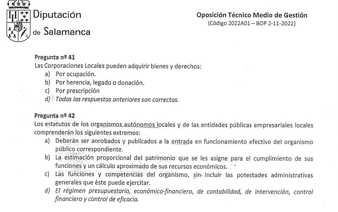 Oposición Técnico Medio de Gestión Diputación de Salamanca