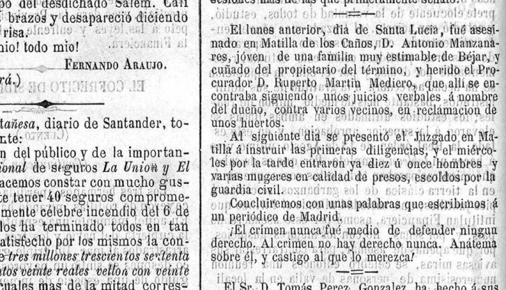 Recorte El Eco de Salamanca, matilla de los caños. Biblioteca Prensa Histórica