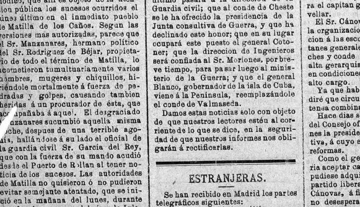 Recorte diario de córdoba. Matilla de los Caños. Biblioteca Prensa Histórica 