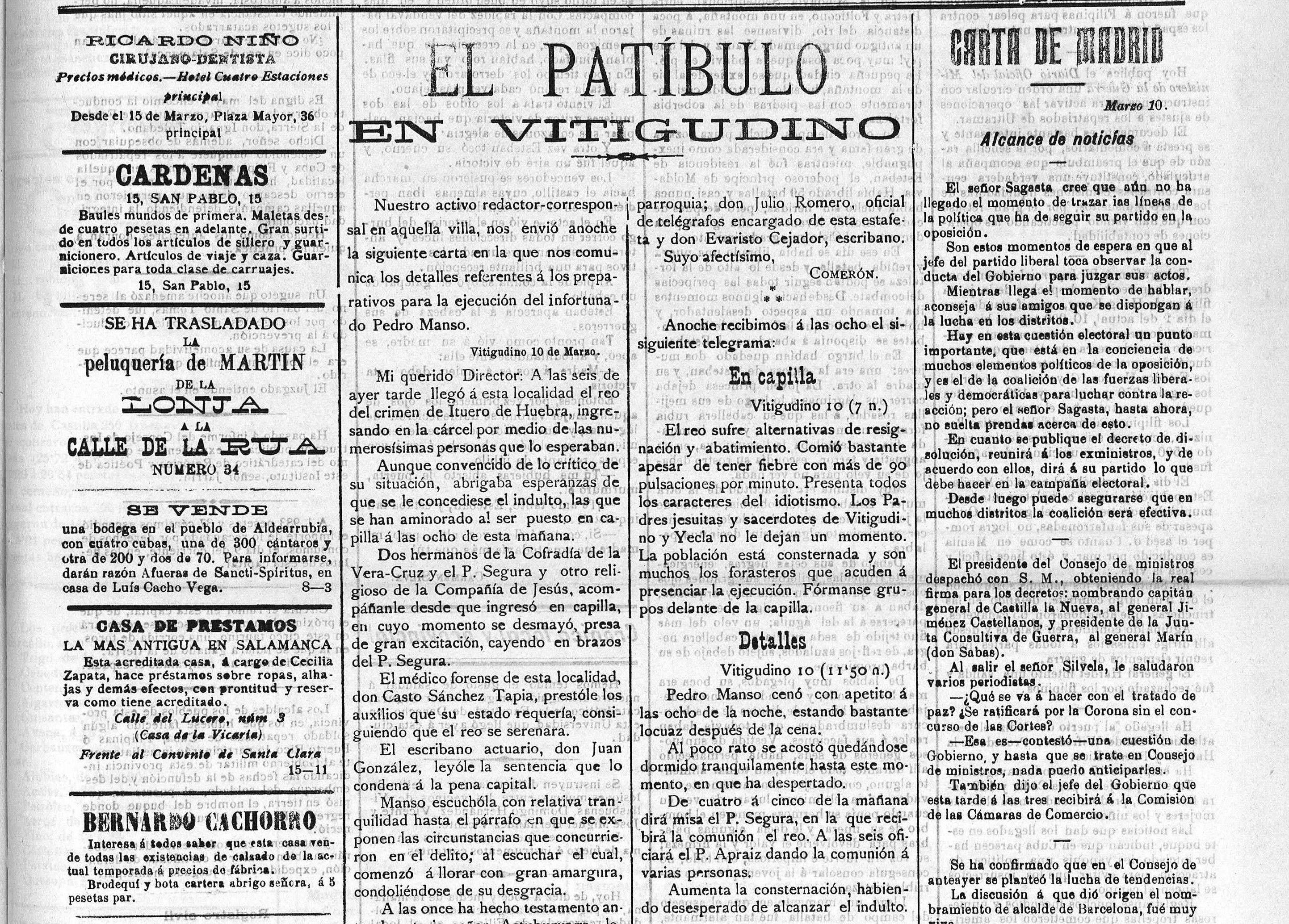 El Patíbulo. El Adelanto, 11 marzo 1899