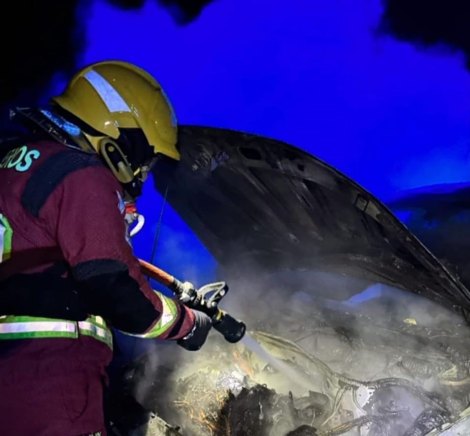 GALERÍA | Arde un vehículo en la DSA-504 a la altura de Doñinos. Fotos: Bomberos Villares
