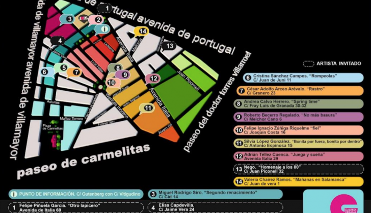 Lugares de las obras de la 14ª Galería Urbana del Barrio del Oeste